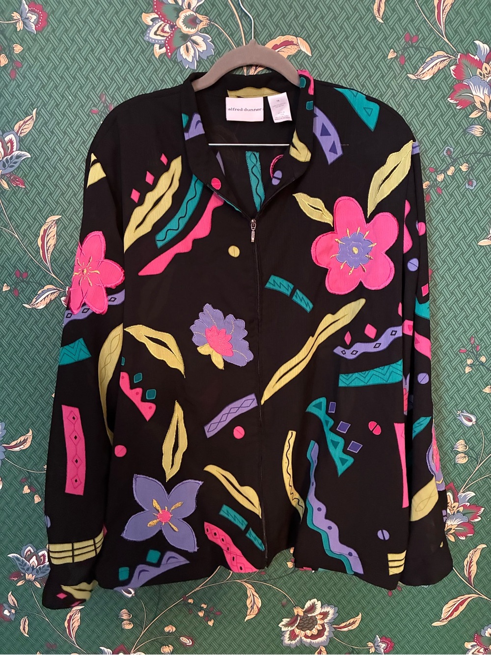 Alfred Dunner Black Jacket with Bright Floral & Abstract Motifs